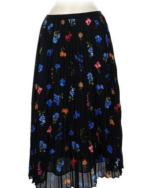 Tahari Pleated Floral Midi Skirt - Blue & Multicolor Floral
